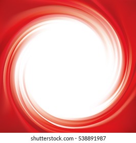 Wavy eddy coral cycle backdrop. Coil syrup fluid surface deep claret color with space for text in white center. Appetizing mix gel jam of vibrant ruby bilberry