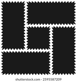 Wavy edge bento grid box layout. Rectangular content boxes with jagged edges. Isolated on a white background.