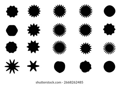 Wavy Edge Circle Shapes icon Set, can be used for promotional media, labels, stickers template