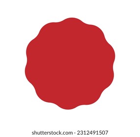 Wavy edge circle sticker. Star burst shape tag for price. Blank sale round sticker. Empty promo badge. Simple circle red wax seal. Vector illustration isolated on white background.