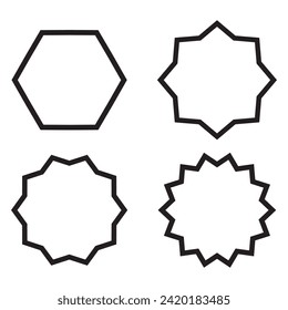 Wavy edge circle sticker. Star burst shape tags for price.