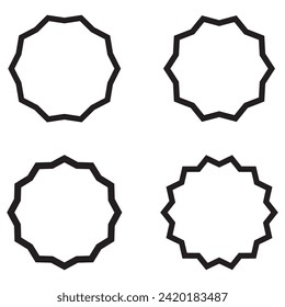 Wavy edge circle sticker. Star burst shape tags for price.