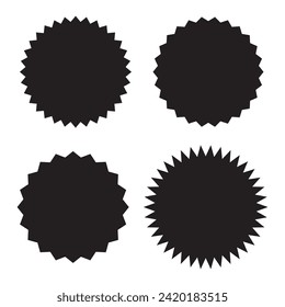 Wavy edge circle sticker. Star burst shape tags for price.