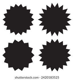 Wavy edge circle sticker. Star burst shape tags for price.