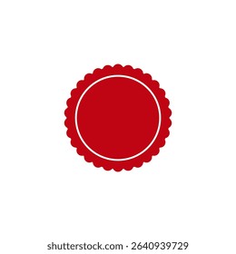 Wavy edge circle sticker. Star burst shape tags for price. Blank sale round sticker. Empty promo badge. Simple circle red wax seal. Vector illustrations set isolated on white background.