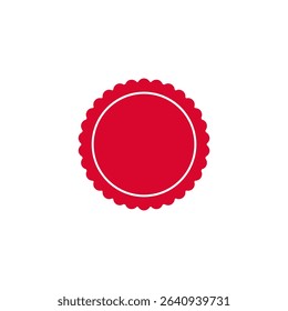 Wavy edge circle sticker. Star burst shape tags for price. Blank sale round sticker. Empty promo badge. Simple circle red wax seal. Vector illustrations set isolated on white background.