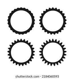 Wavy edge hollow circle stroke shapes. A group of 4 circular shapes with jagged outside edges. Isolated on a white background.
