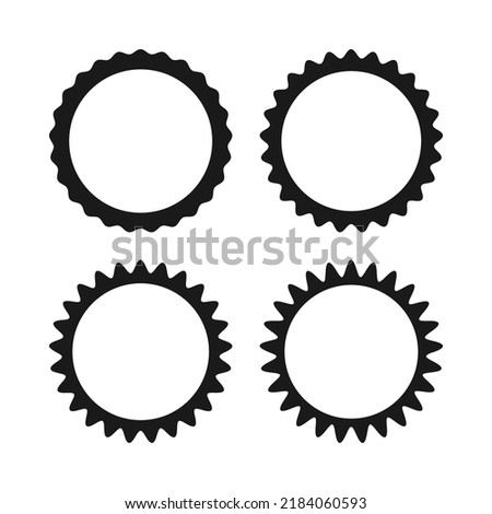 Wavy edge hollow circle stroke shapes. A group of 4 circular shapes with jagged outside edges. Isolated on a white background.