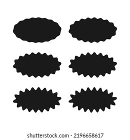 Wavy edge oval shapes icon set. A group of 6 ovals with jagged edges. Isolated on a white background.