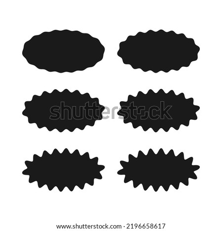 Wavy edge oval shapes icon set. A group of 6 ovals with jagged edges. Isolated on a white background.