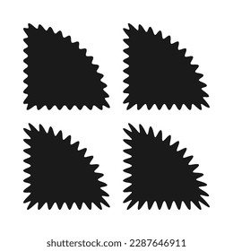 Viertelkreiszeichen-Symbol mit schroffer Kante. 4 quadrante Formen mit gezackten Kanten. Einzeln auf weißem Hintergrund.