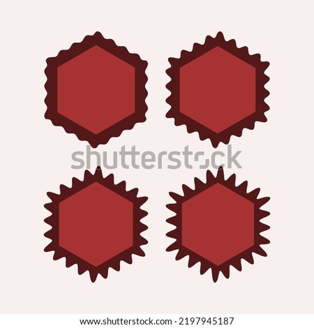 Wavy edge red hexagon stroke shapes. A group of 4 hexagons with dark, jagged outside edges and varying degrees of thickness. Isolated on a pale background.