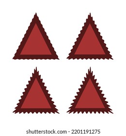 Wavy edge red triangle stroke shapes. A group of 4 triangular shapes with dark, jagged outside edges and varying degrees of thickness. Isolated on a white background.