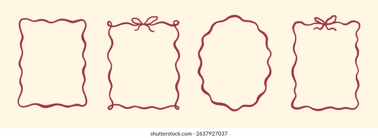 Wavy edge shapes frame box vector illustration isolated on white. Squiggle curve doodle rectangle and oval sketch.