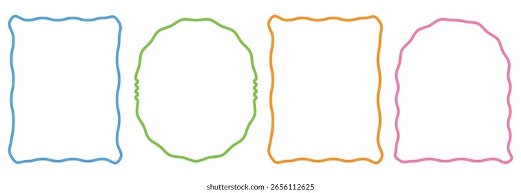 Wavy edge shapes frame box vector illustration isolated on white. Squiggle curve doodle rectangle and oval sketch