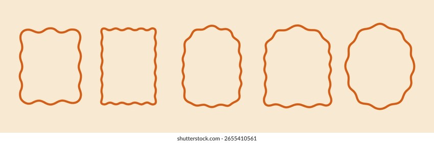 Wavy edge shapes frames boxes vector illustrations. Curve doodle rectangles and ovals frames.