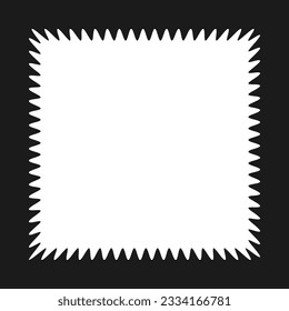 Wavy edge square shape border frame. An empty white squared outline with jagged edges on a black background.