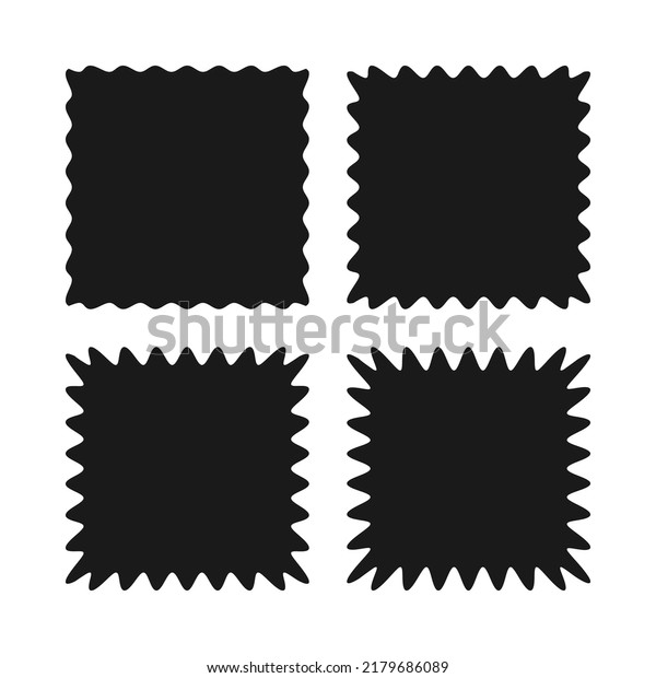 Wavy edge\
square shapes icon set. A group of 4 squared shapes with jagged\
edges. Isolated on a white\
background.