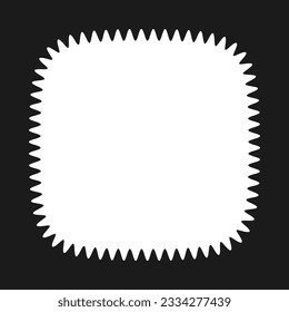 Wavy edge squircle shape border frame. An empty white squared outline with jagged edges on a black background.