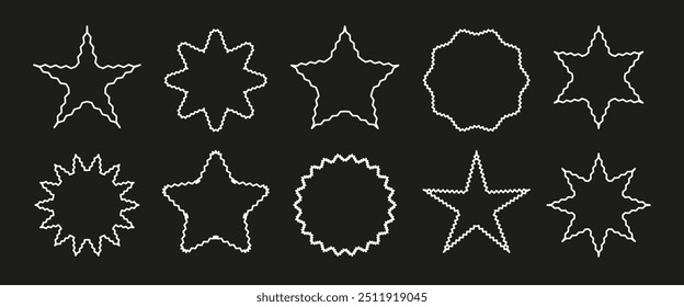Marco de línea de estrella de borde ondulado. Colección de insignias en zigzag lineal