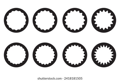 Wavy Edge Zigzag circle stroke icon set, Hollow Circle Stroke Icon set of 8 icon, Isolated on a white background.