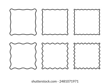 Wavy edges square frames set. Contour scallop design elements.