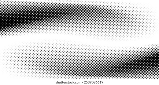 Wavy Effect with Halftone Gradient Dots. Pixelated black and white texture, suitable for vintage comic styles.