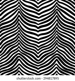 Wavy elements seamless vector pattern. Zigzag black lines on white background. Abstract ethnic style texture.