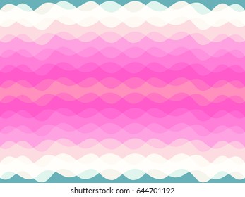 Wavy fabric seamless pattern, pink, blue and white ripple vector background. Curve lines illustration, overlapping waves, colorful bent stripes. Textile print, fabric design. 