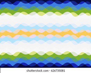  Wavy fabric seamless pattern, ripple vector background. Illustration with curve lines, horizontal overlapping waves, colorful bent stripes. Seamless wavy textile print, fabric or  wrapper design.
