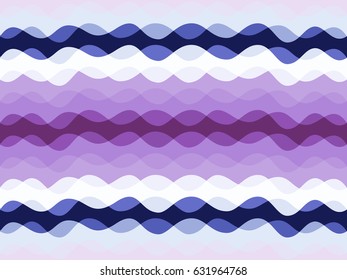 Wavy fabric seamless ripple pattern, blue, white and violet background illustration. Cover, banner design or wavy fabric. Curve lines, colorful bent stripes.