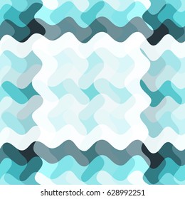 Wavy fabric seamless vector, blue curve lines ripple pattern textile design. Colorful overlapping crossed stripes. Checkered wavy fabric background, print, wrapper endless geometric design.