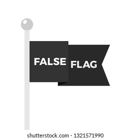 Wavy False flag on the pole - covert identity as method of deception and cheating. Manipulative camouflage. Vector illustration