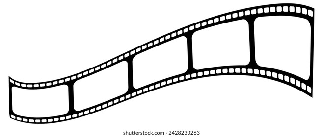 Wavy film with empty frames for your content. Reel, tape, movie, cinema, filming, director, cinematography, video, filmstrip, negative, retro, recording, vintage, celluloid, cinefilm. Vector