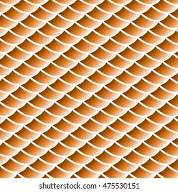Wavy or Fish Scale Repeating Relief Pattern Wallpaper - Sunset Orange Elements on White Background - 3d Illusion Gradient Graphic
