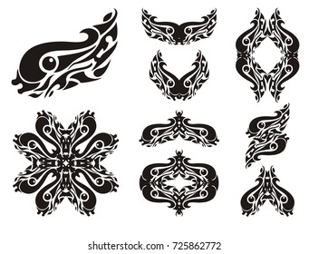 Wavy fish symbols. The stylization of fish, double symbols and frames formed from her