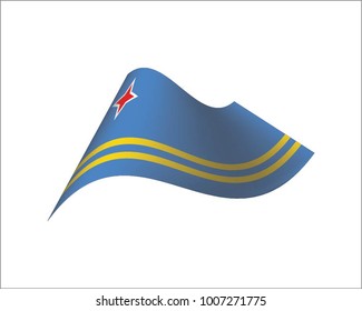 Wavy flag of  Aruba.  Icon on white background. Isolated Vector Illustration
