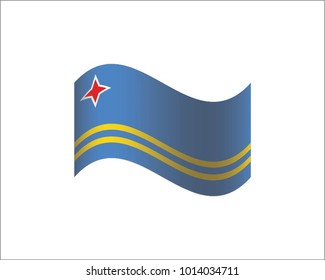 Wavy flag of  Aruba.  Icon on white background. Isolated Vector Illustration