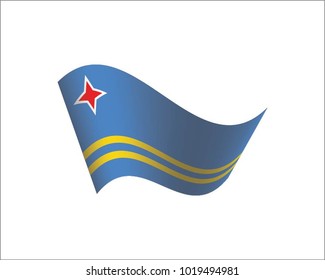 Wavy flag of  Aruba.  Icon on white background. Isolated Vector Illustration