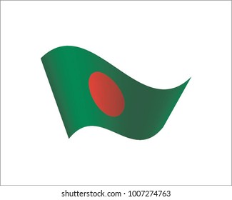 Wavy flag of  Bangladesh.  Icon on white background. Isolated Vector Illustration