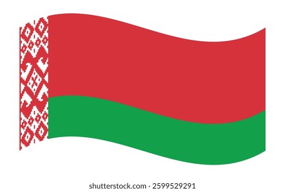 Wavy flag of Belarus, isolated on a transparent background. Flag of Republic of Belarus. Vector illustration.