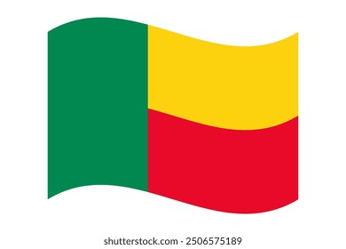 Wellenförmige Flagge von Benin einzeln auf transparentem Hintergrund. Flagge der Republik Benin. Vektorgrafik