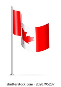 Wavy flag of Canada on a white background. Vector illustration.