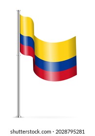 Wavy flag of Colombia on a white background. Vector illustration.