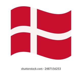 Wavy Flag of Denmark, isolated on transparent background. Flag of the Kingdom of Denmark. Nordic cross. Nordic country. Vector illustration