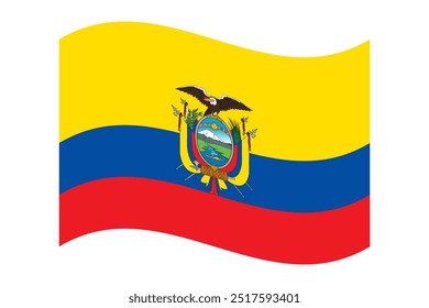 Wavy flag of Ecuador, isolated on transparent background. Flag of the Republic of Ecuador. Vector illustration.