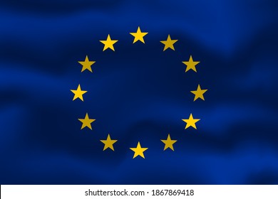 Wavy flag of Europe or European Union Flag in silk wavy texture or flag of EU fabric blowing in wind