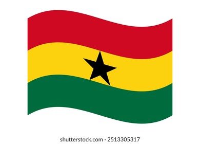 Wellenförmige Flagge von Ghana einzeln auf transparentem Hintergrund. Flagge der Republik Ghana. Vektorgrafik