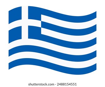 Bandera ondulada de Grecia, aislada sobre fondo transparente. Bandera de la República Helénica. Ilustración vectorial.