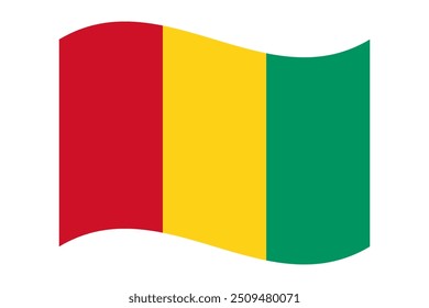 Bandera ondulada de Guinea, aislada sobre fondo transparente. Bandera de la República de Guinea. Ilustración vectorial